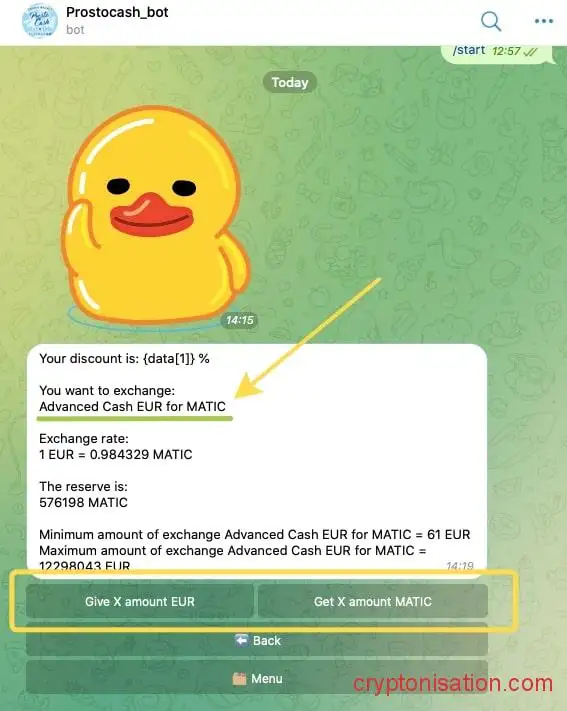 Обмен Advanced Cash на MATIC через торговый бот
