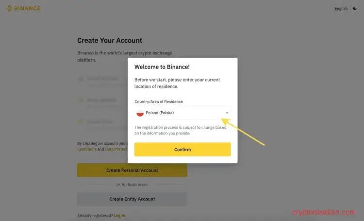 Страна проживания пользователя Binance