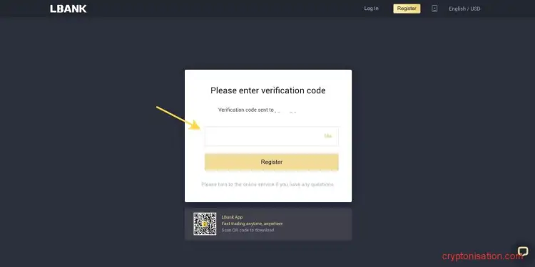 Подтверждение регистрации на бирже LBank