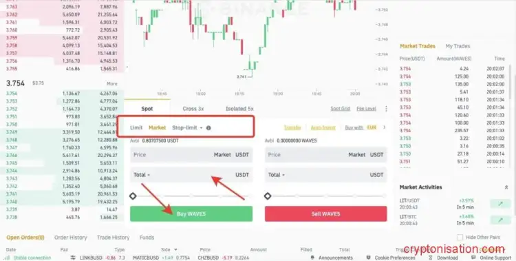 Market ордер на покупку WAVES за USDT