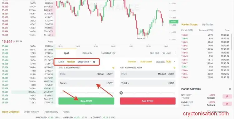 Market ордер на покупку ATOM за USDT