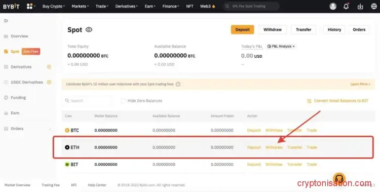 Вывод ETH с биржи Bybit