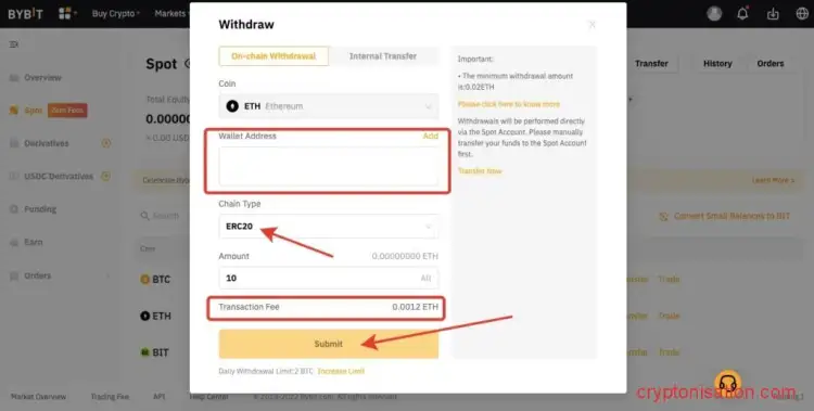 Перевод ETH между биржами Бинанс и Байбит