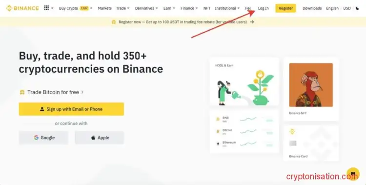 Главная страница Binance