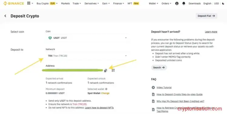 Адрес для депозита в USDT