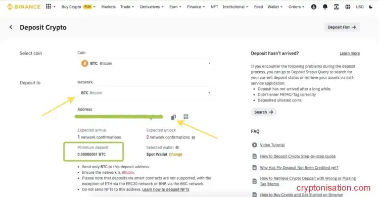 Адрес для депозита в BTC