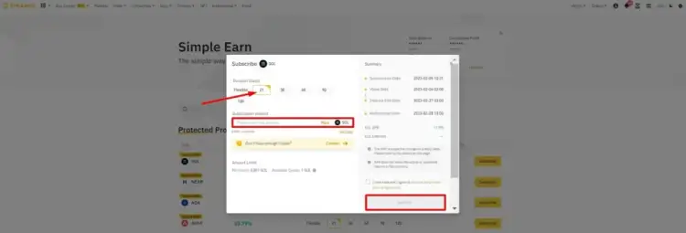 Завершение подписки на Simple Earn