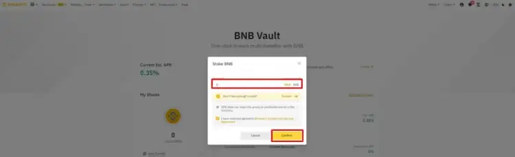 Подтверждение стекинга BNB