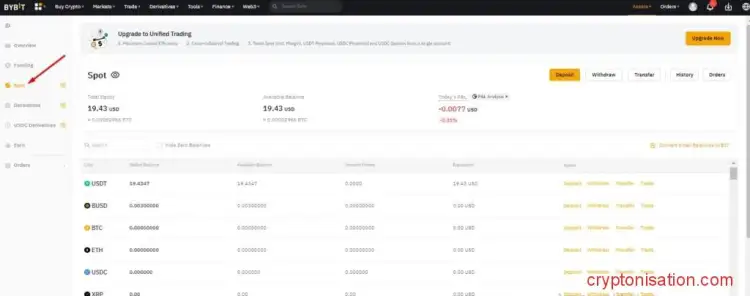 Вывод активов со спотового кошелька Байбит