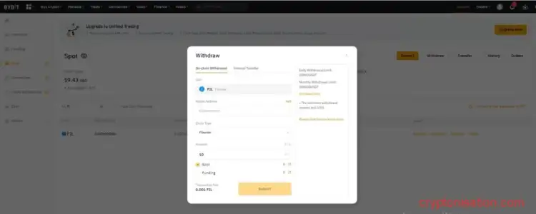 Заполнение информации для вывода средств