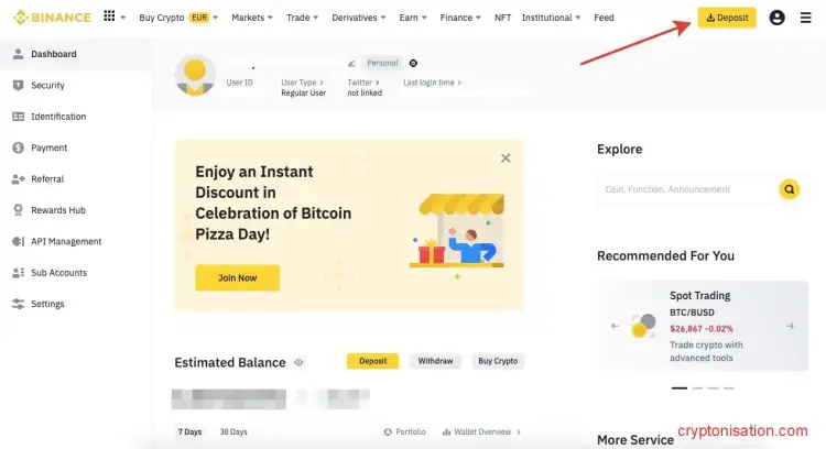 Депозит на Binance
