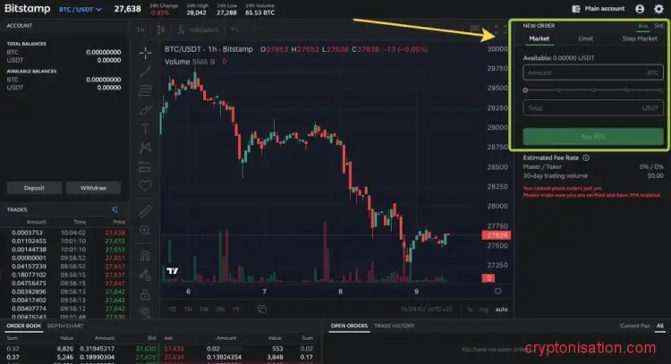 Создание ордера на покупку активов на бирже