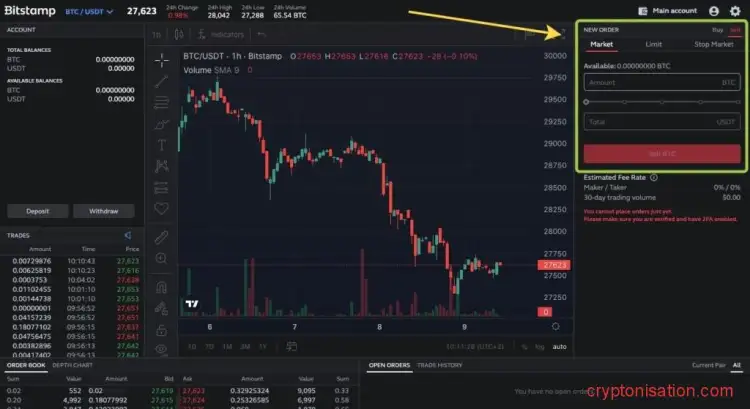Создание ордера на продажу активов на бирже