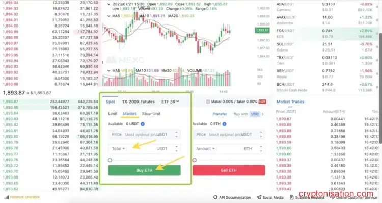 Ордер на покупку ETH за USDT
