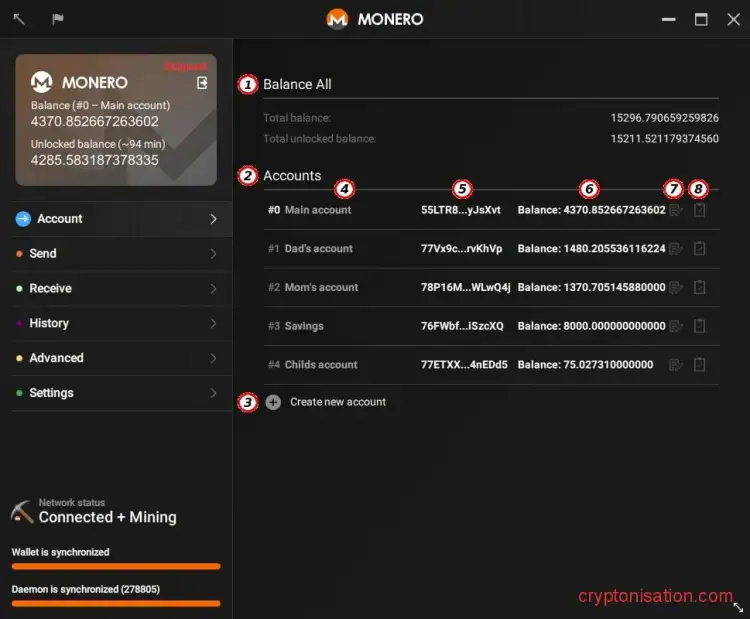 Интерфейс аккаунта Monero
