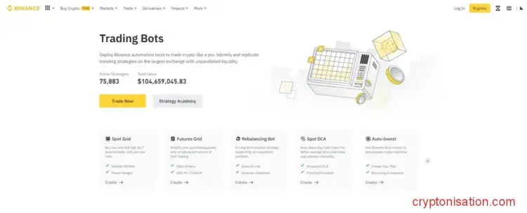 Страница с роботами на Binance