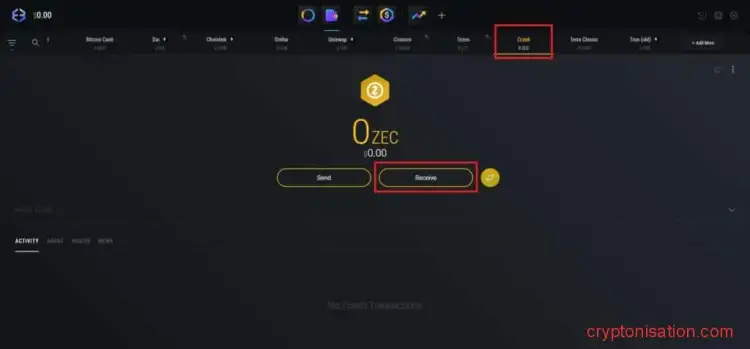 Переход к кошельку ZEC
