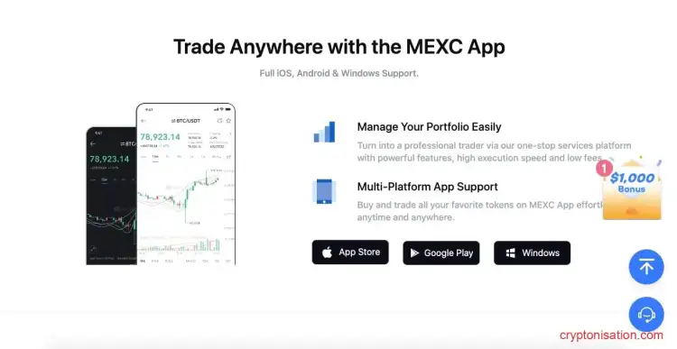 Мобильное приложение криптобиржи MEXC
