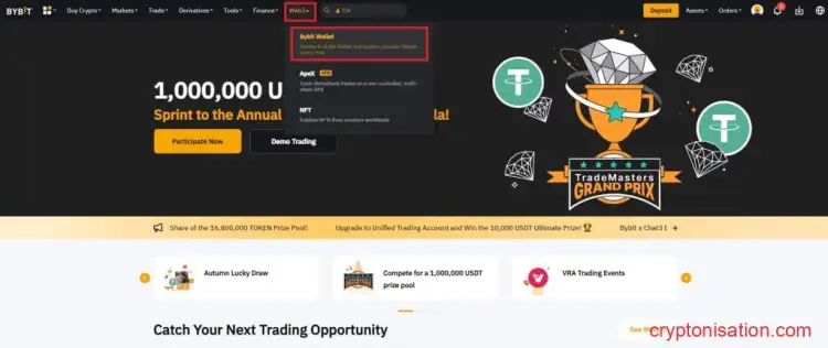 Вкладка Bybit Wallet на главной странице