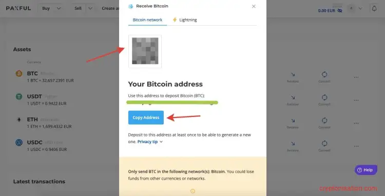 Dirección para recibir BTC