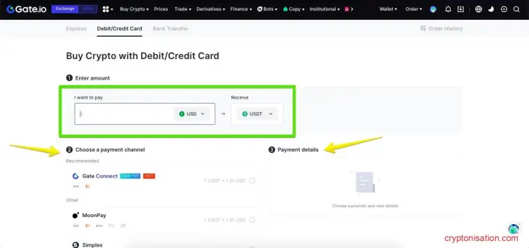 Заявка на покупку USDT с карты