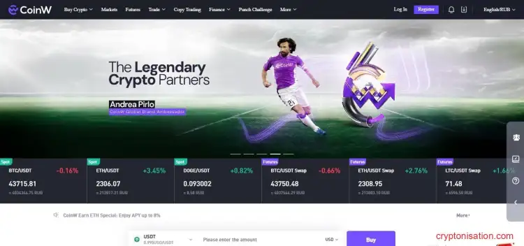 Página de inicio de CoinW