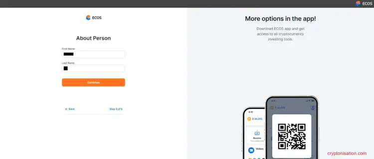 Página para introducir tu nombre y apellidos