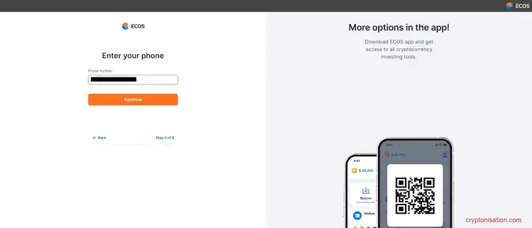 Página de introducción del número de teléfono