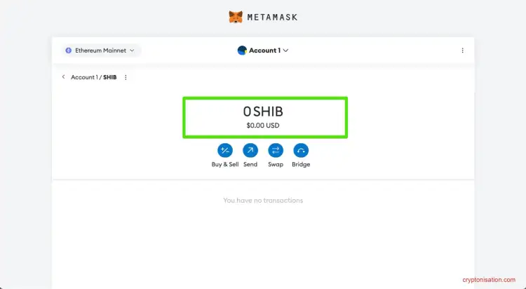 Баланс SHIB в MetaMask