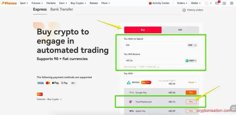 Заявка на экспресс-покупку USDT c карты