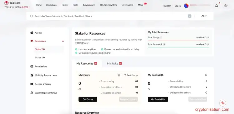 Страница стейкинга на Tronscan