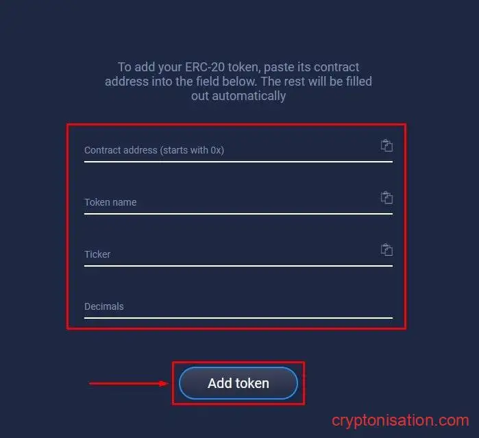  Formularz dodawania nowego tokena
