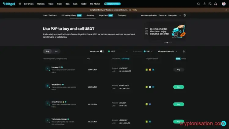 Окно P2P Bitget