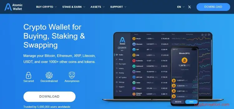 Стартовая страница Atomic Wallet