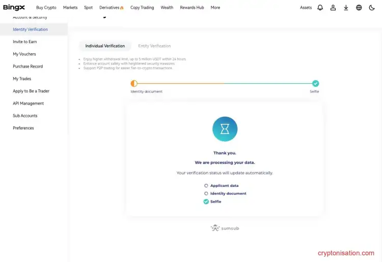 Подтверждение при верификации на BingX