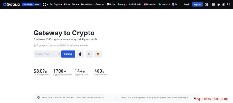 Главная страница Gate.io