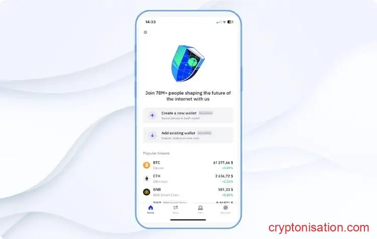 Меню приложения Trust Wallet