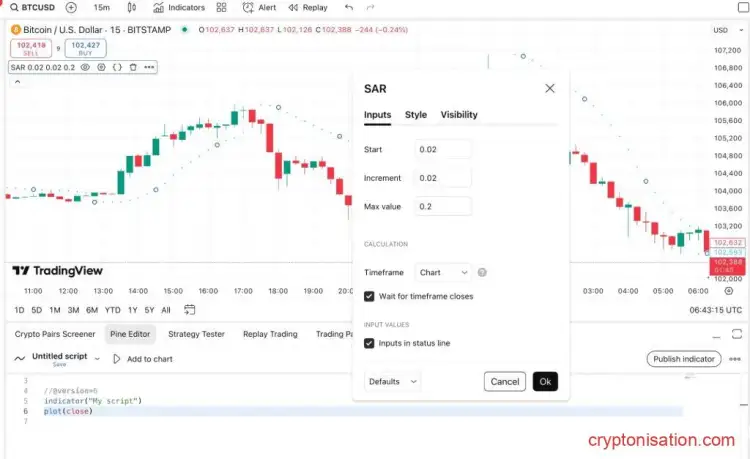Настройка индикатора Parabolic Sar в TradingView