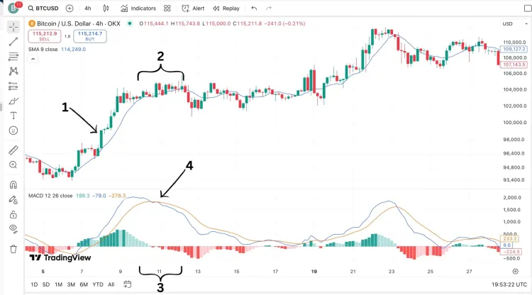Использование простой скользящей средней с индикатором MACD