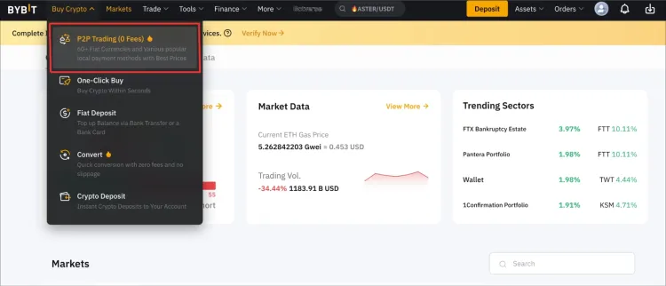 P2P обмен криптовалют на бирже Bybit