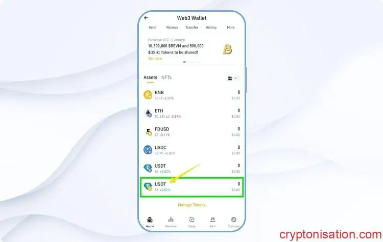 USDT Arbitrum One en la lista de monedas admitidas