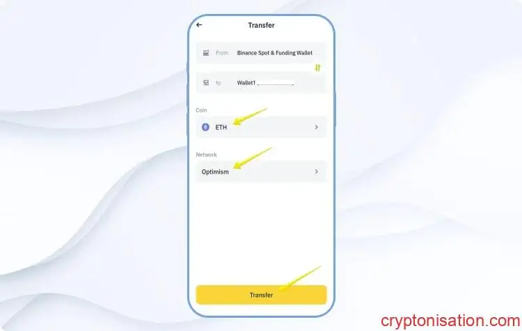 Transferencia de los ethers del exchange Binance a la billetera Binance Wallet