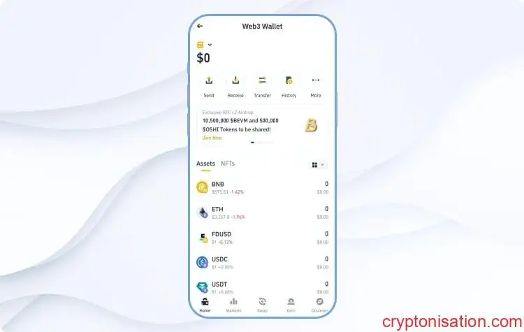 Página de inicio de Billetera Binance Web3