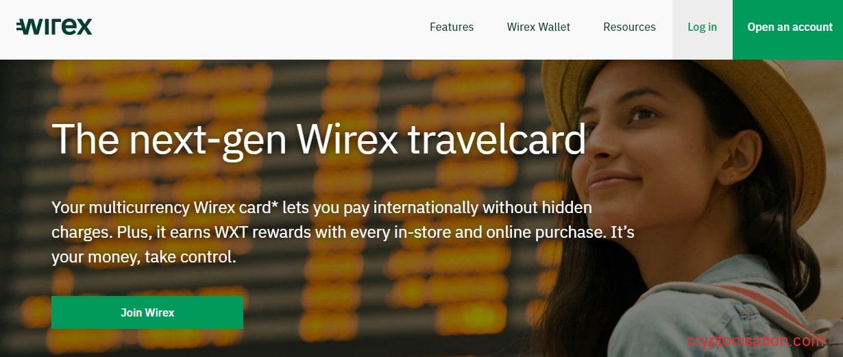 Strona karty kryptowalutowej Wirex Visa