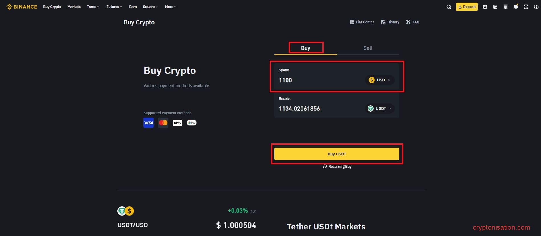 Serviciul Buy Crypto