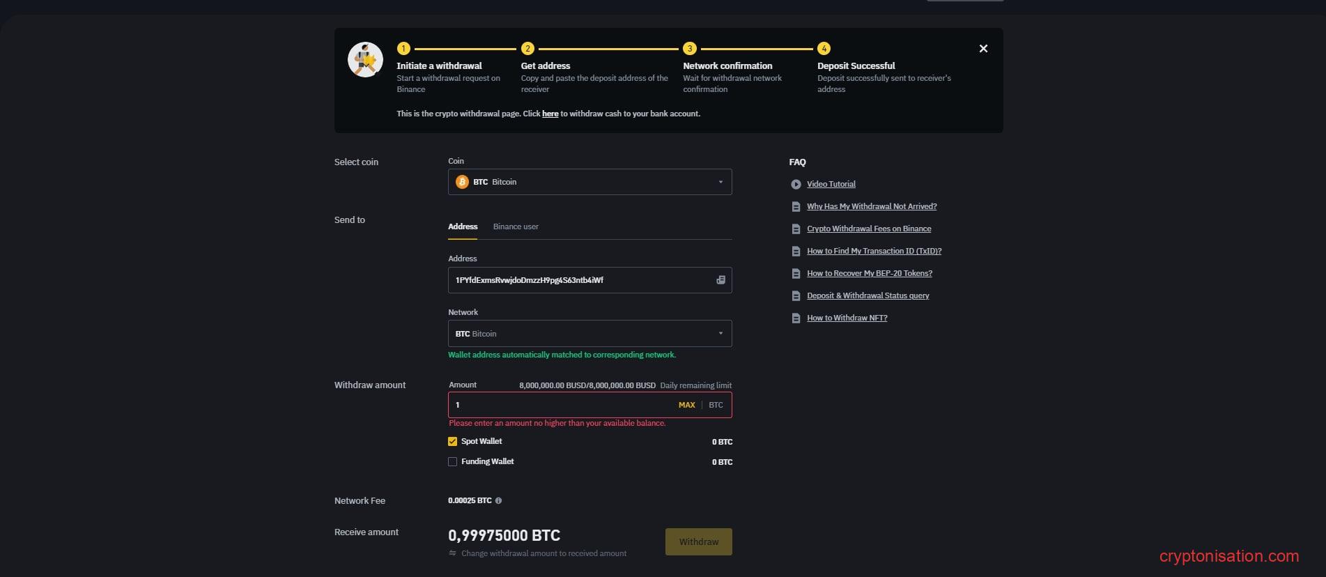 Cerere de retragere a fondurilor din Binance