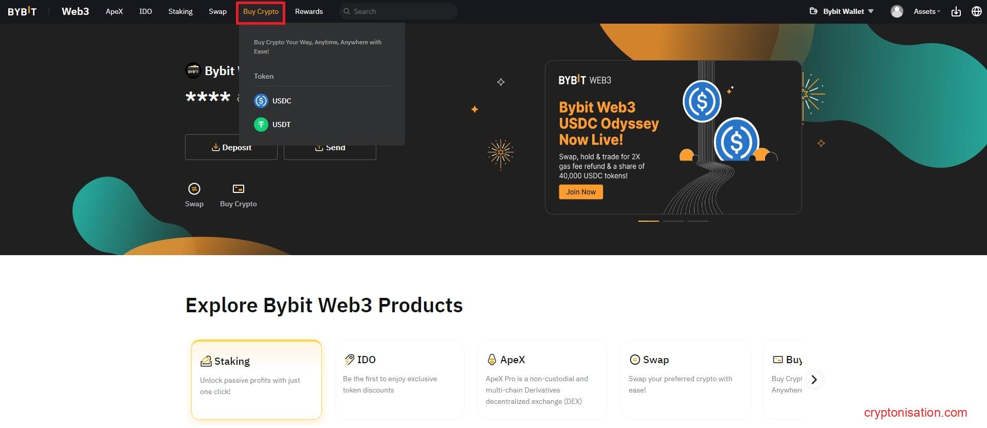 Buy Crypto pe pagina portofelului Bybit Wallet