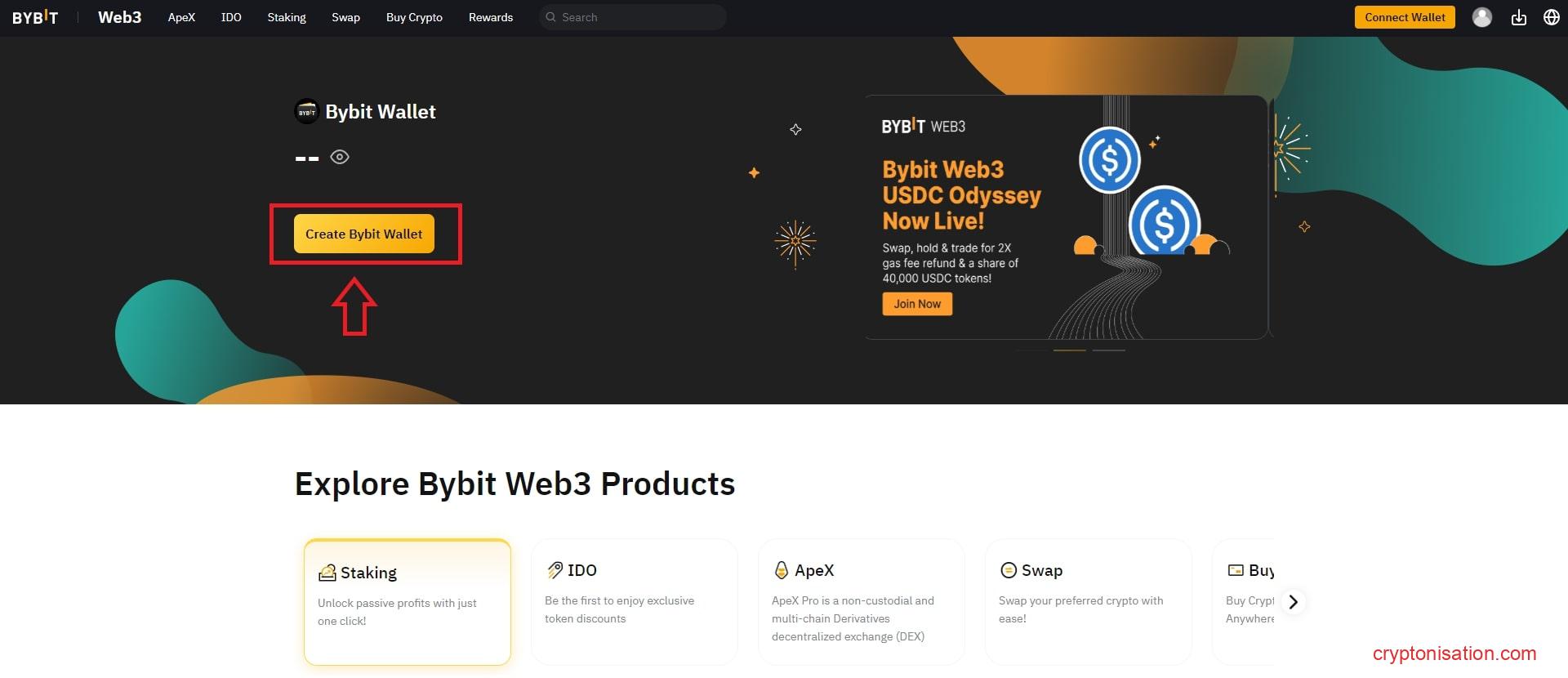 Butonul Create Bybit Wallet