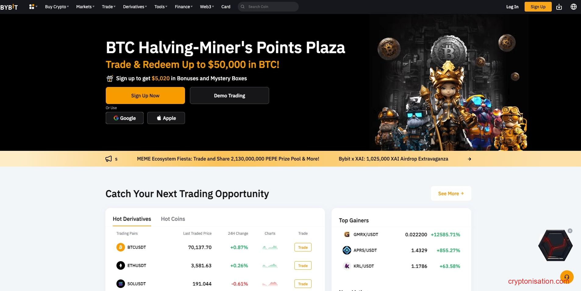 Site-ul oficial al bursei criptografice Bybit.com