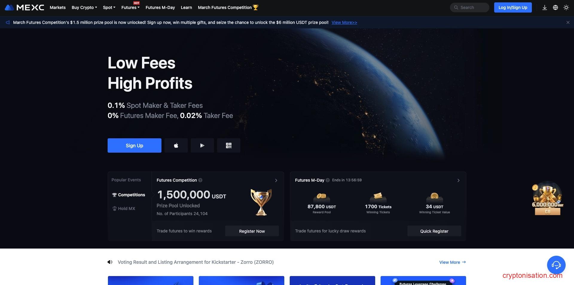 Site-ul oficial al bursei criptografice MEXC